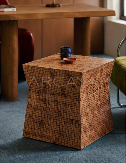 Vintage Woven Bamboo Side Table - scene