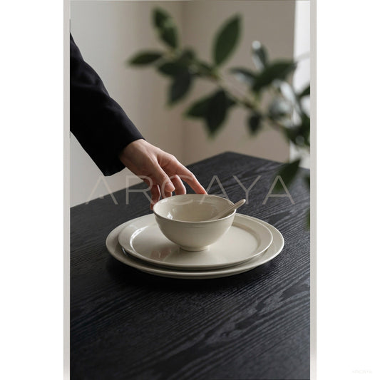 Sunxun Collab White Porcelain Flat Plate - scene