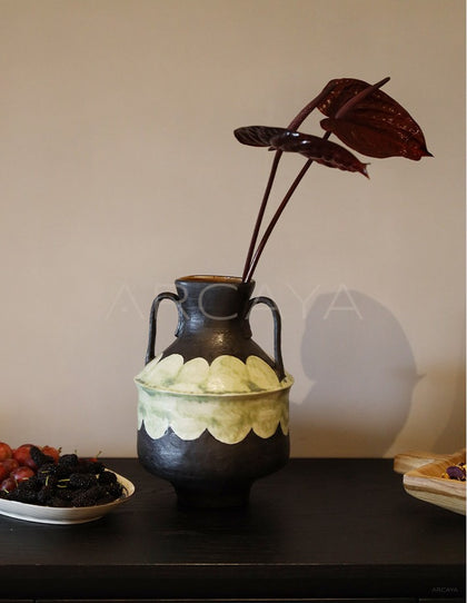Dadan Double Ear Hand Painted Art Vase - scene
