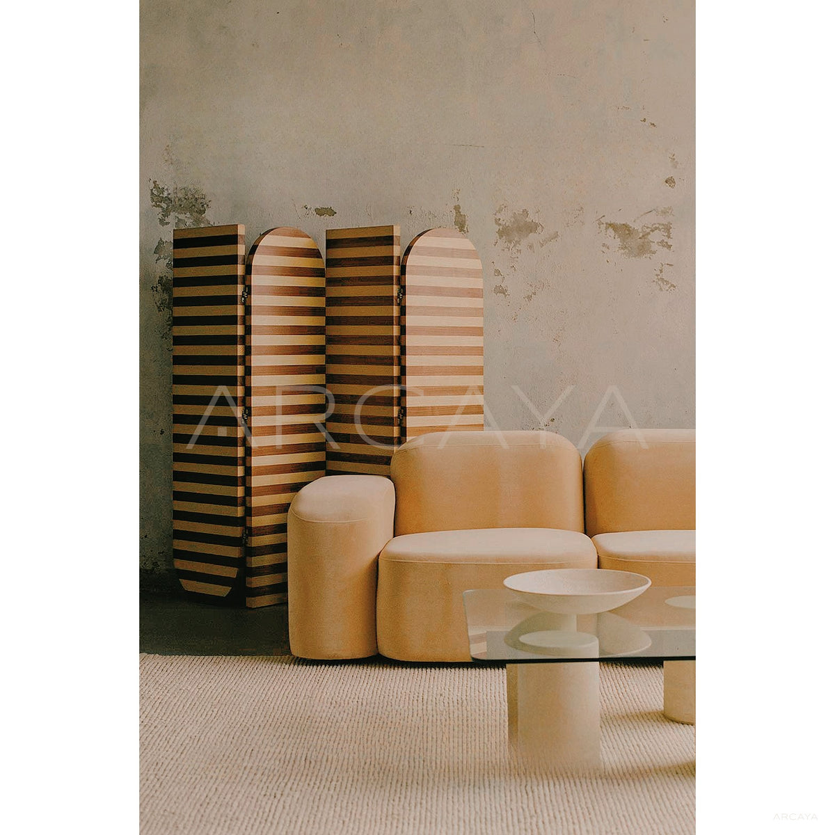 Striped Mid Century Folding Screen in detail