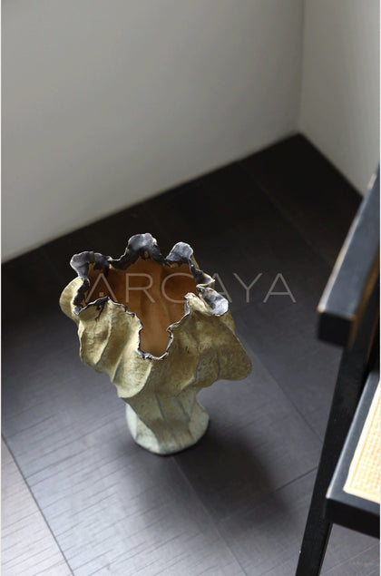 Vintage Distressed Pleated Ceramic Vase - scene