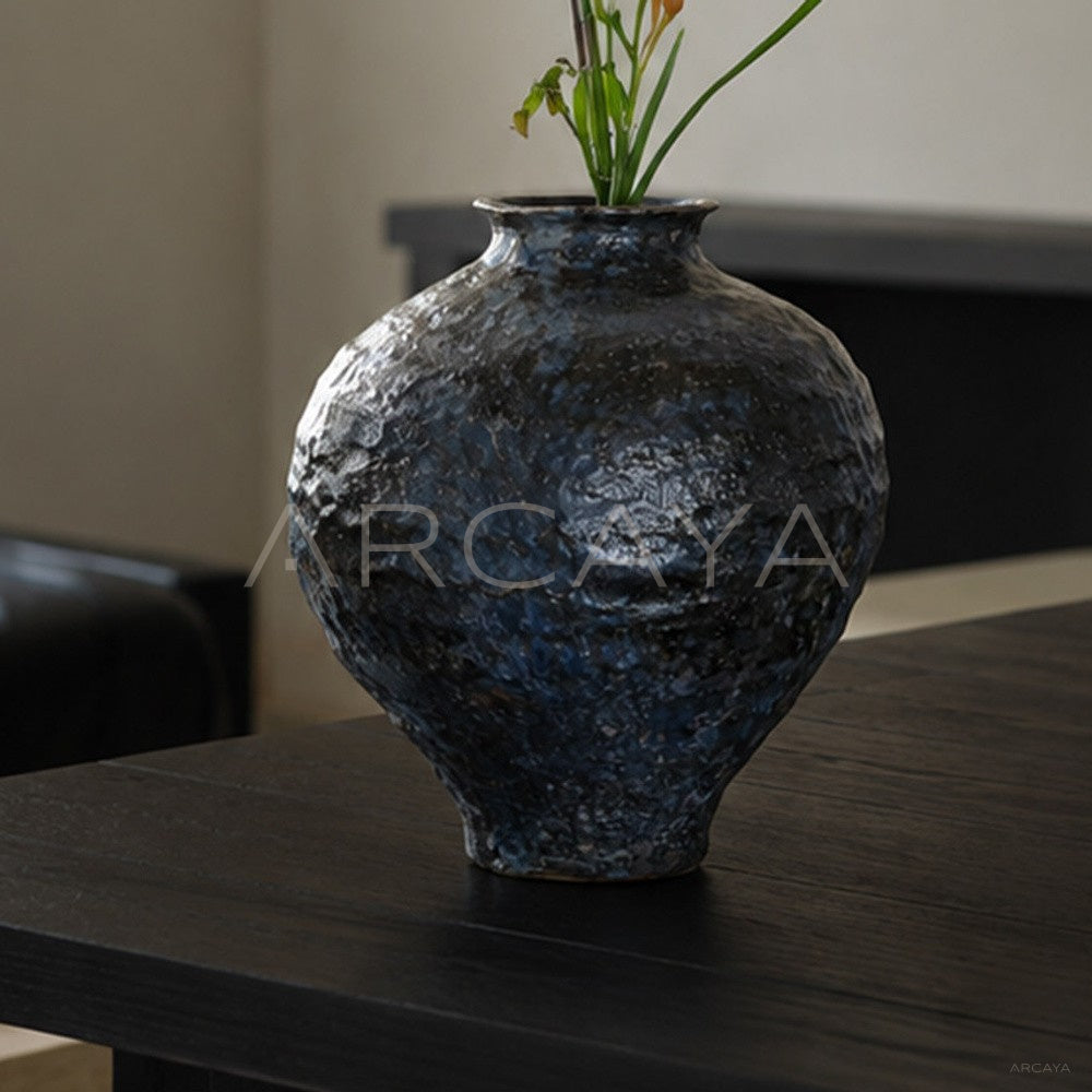 Vintage Kiln Glaze Mottled Ceramic Vase - main