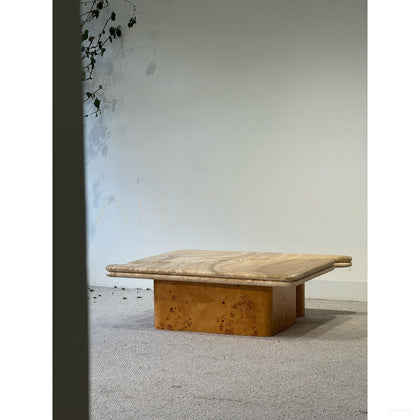 Gia Travertine Poplar Burl Coffee Table - scene