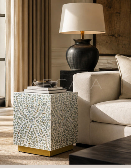Handmade Shell Inlay Corner Side Table - scene
