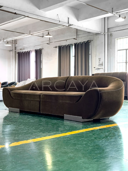 Vintage Velvet Curved Sofa - scene