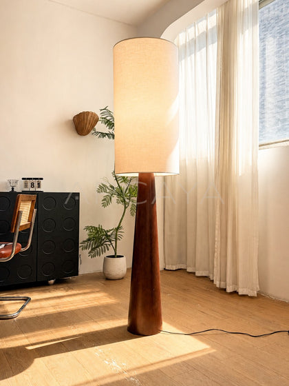 Natural Wood Cone Floor Lamp Warm - scene