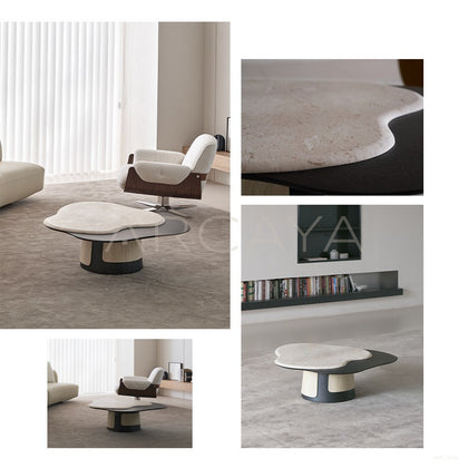 Italian Irregular Cloud Travertine Coffee Table - scene