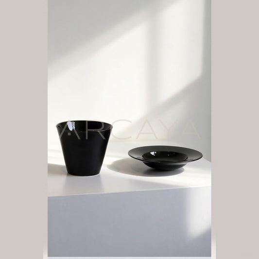 Handmade Black Glaze Wide Rim Deep Plate - scene