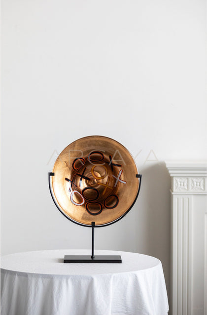 Gilded Hand Painted Glass Disc Ornament - scene