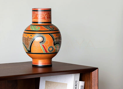 Vintage Chinese Hand Painted Totem Ceramic Vase - scene