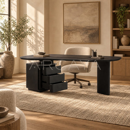 Smoked Black Bentwood Three Drawer Mobile Cabinet Desk - scene