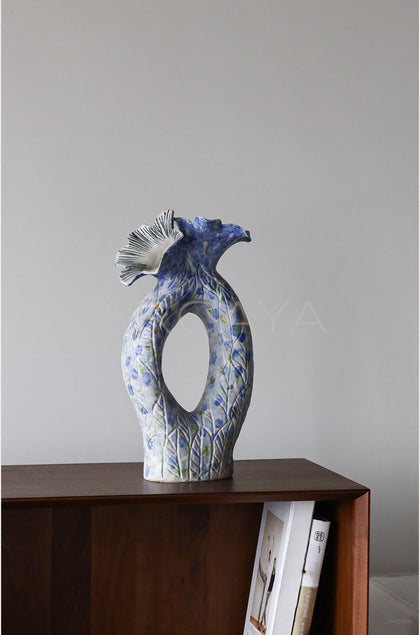 Wabi Sabi Blue Hollow Ceramic Vase - scene