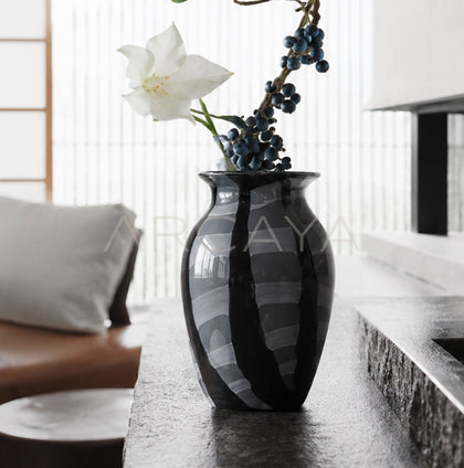 Black Grey Striped Glass Vase - scene