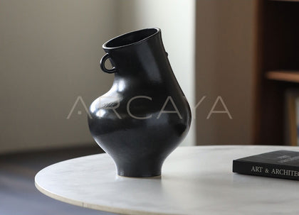 Wabi Sabi Black Double Ear Ceramic Vase - scene