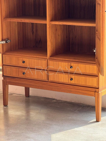 Burmese Teak Mid Century Two Door Four Drawer Cabinet - detail