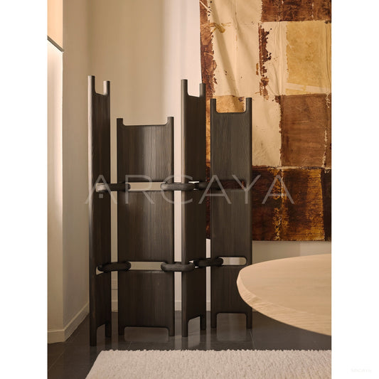 Wabi Sabi Charcoal Wood Folding Screen - scene