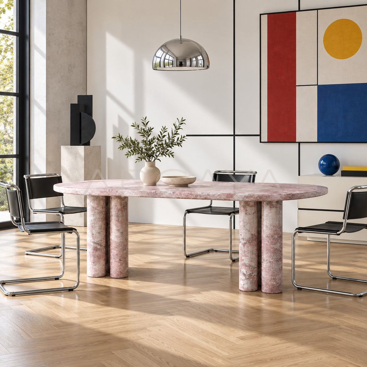 Pink Marble Dining Table in detail