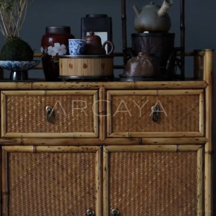 Bamboo Woven Three Door Sideboard - detail