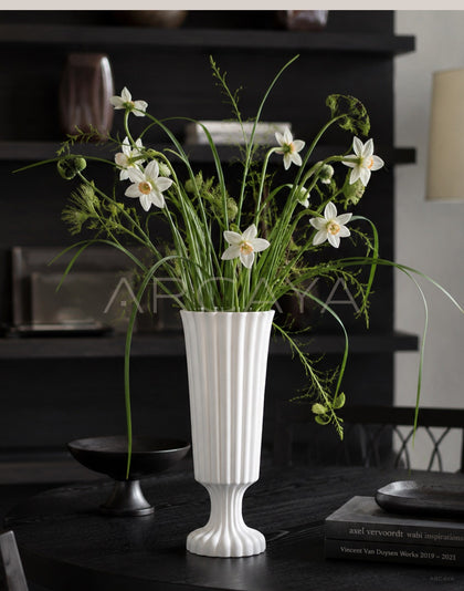 Ribbed Matte Ceramic Vase Handmade - scene