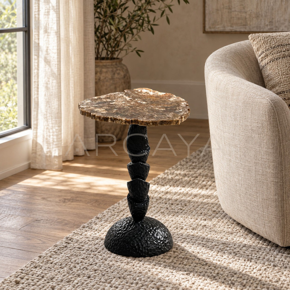 Natural Marble Wabi Sabi Side Table in detail