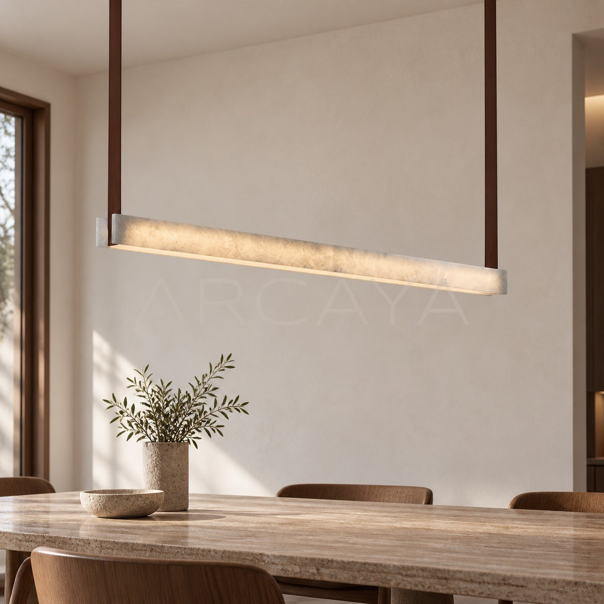 Leather Strap Stone Linear Pendant Light 97130 - main