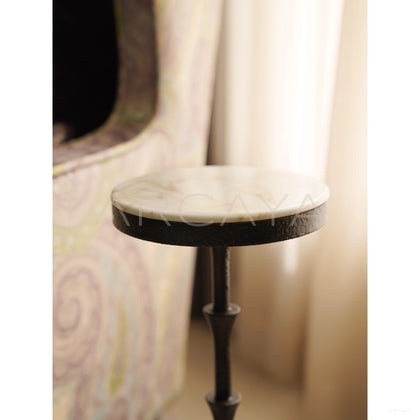 Hand Forged Bamboo Joint Marble Side Table - scene