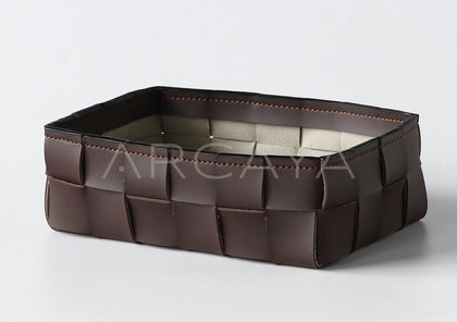 Handwoven Leather Storage Basket - scene