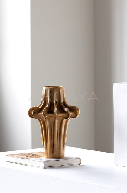 Hand Sculpted Four Petal Stoneware Vase - scene