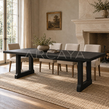 Old Money Oak Matte Black Brushed Long Dining Table - scene