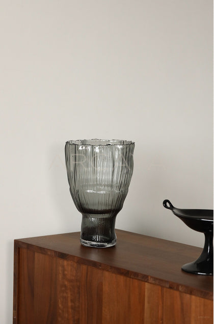 Ribbed Smoked Glass Vase - scene