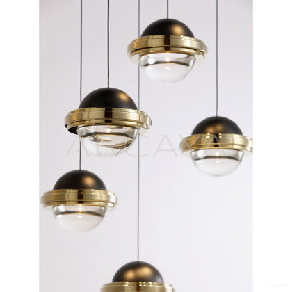 Gold Rim Glass Black Top Saucer Pendant Light 80563 - scene