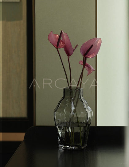 Smoked Grey Ribbed Glass Vase - scene