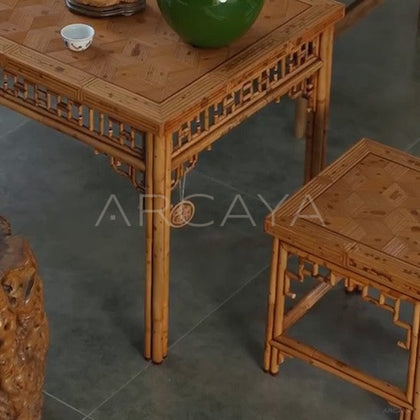 Marquetry Bamboo Rectangular Tea Table - detail