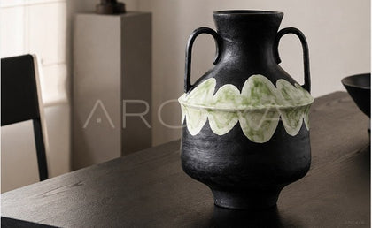 Dadan Hand Painted Double Ear Vase Dining - scene