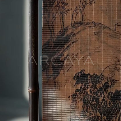 Purple Bamboo Calligraphy Double Sided Screen - detail