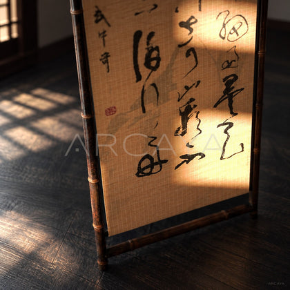 Purple Bamboo Calligraphy Double Sided Screen - scene