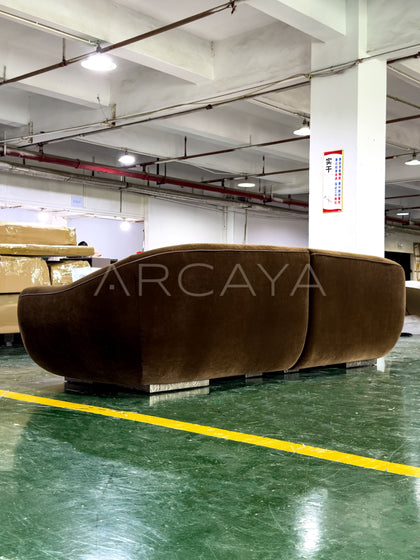 Vintage Velvet Curved Sofa - scene