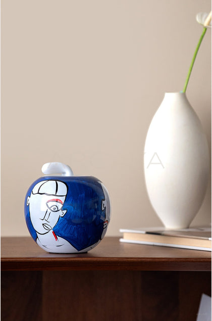 Abstract Face Hand Painted Apple Glass Ornament - scene