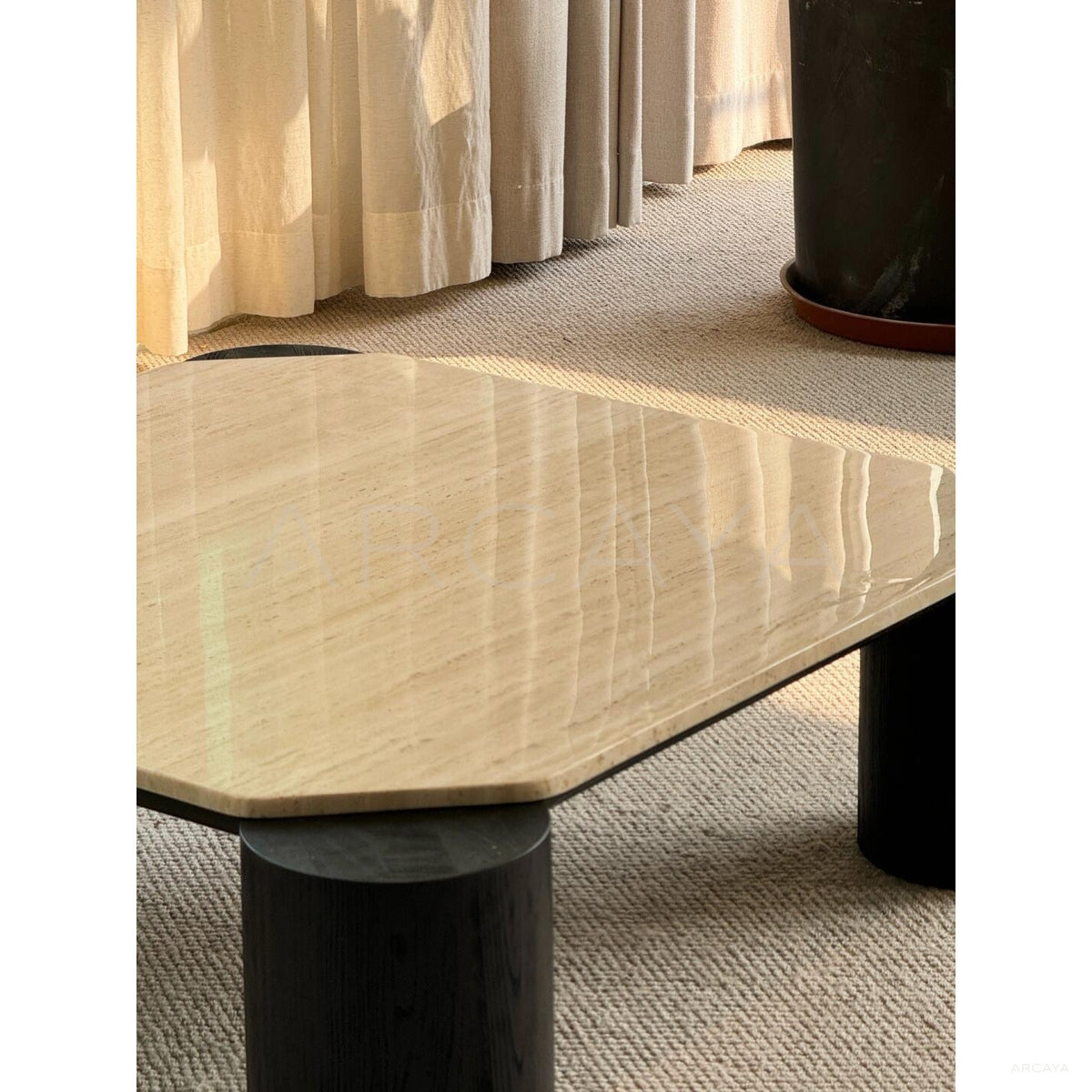 Super White Travertine Coffee Table in detail