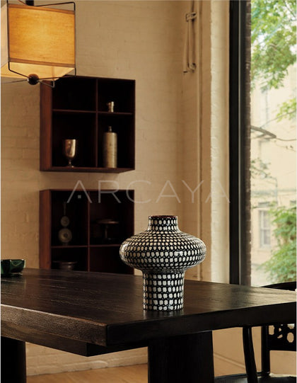 Dadan Black White Plaid Ceramic Vase - scene