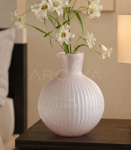 Soft Pink Ribbed Glass Vase - scene