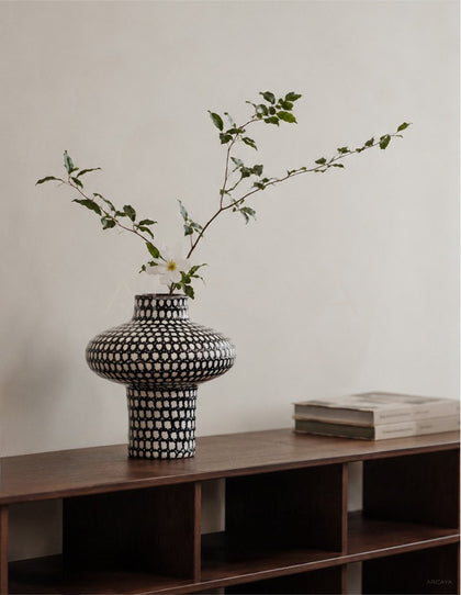 Dadan Black White Plaid Ceramic Vase - scene