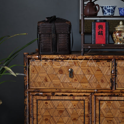 Four Door Triangle Marquetry Bamboo Sideboard - scene