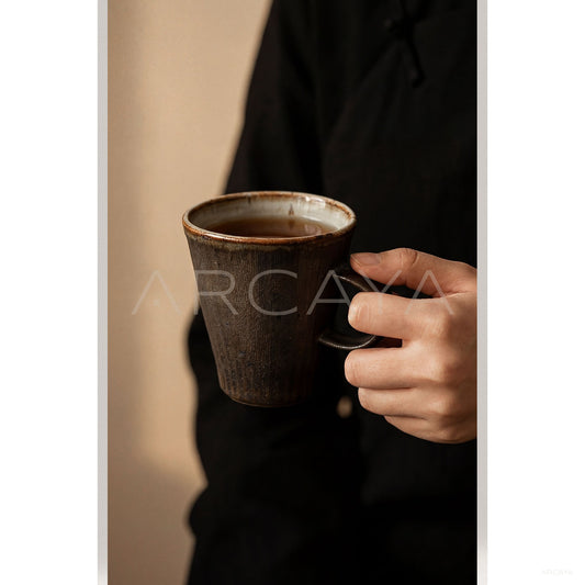 Amu Collab Black Glaze Ribbed Stoneware Mug - scene