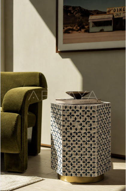 Natural Shell Inlay Hexagonal Side Table - scene
