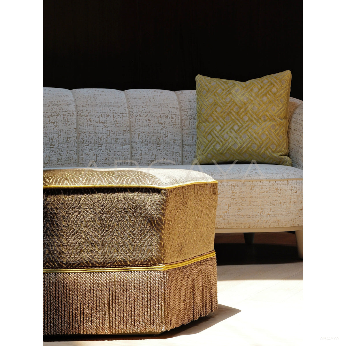 Italian Jacquard Curved Lounge Sofa in detail