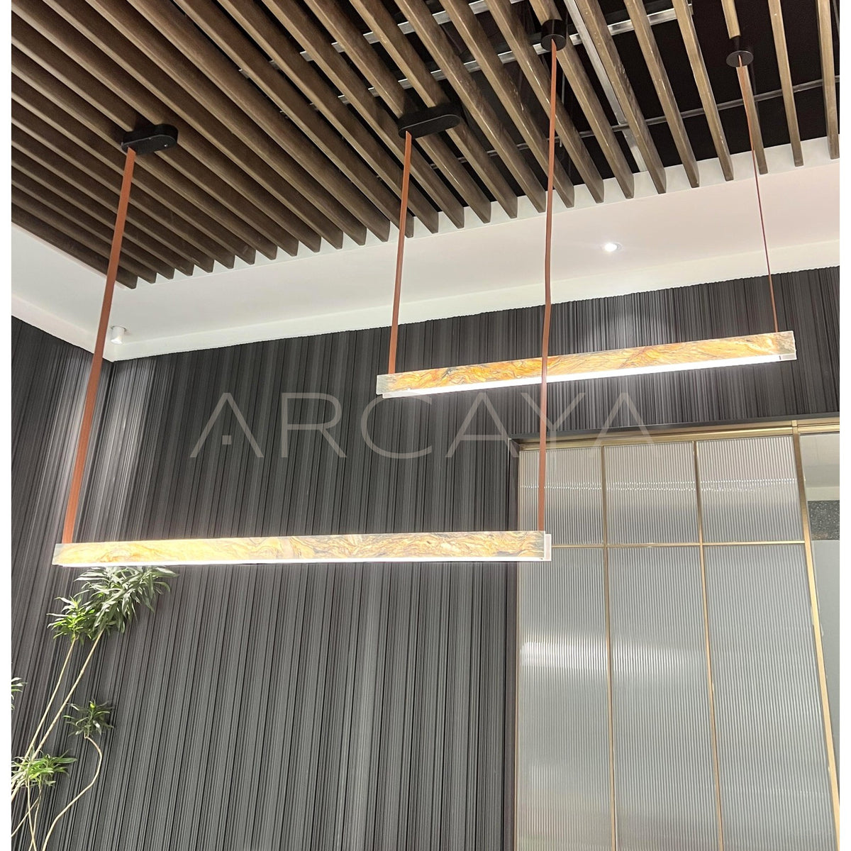 Leather Strap Clear Column Linear Pendant Light 97250 in detail