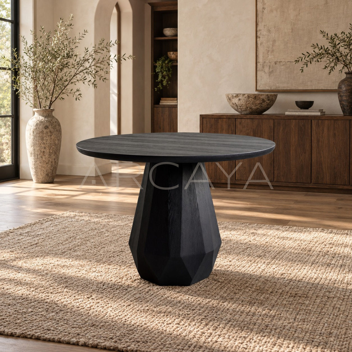 Ash Wood Round Dining Table in detail