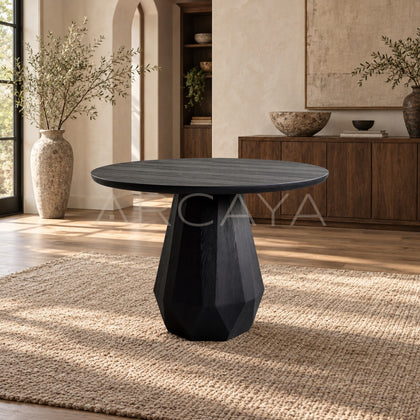 Ash Wood Round Dining Table - scene