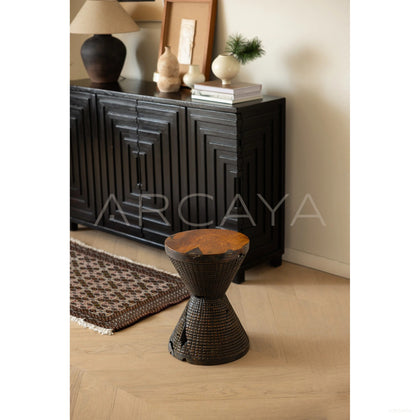 Hourglass Teak Stool - scene